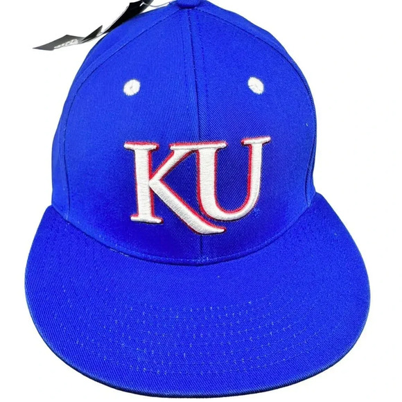 Adidas Men's Hat Flat Brim Snap University of Kansas Jayhawks Blue OSFM - Picture 1 of 7